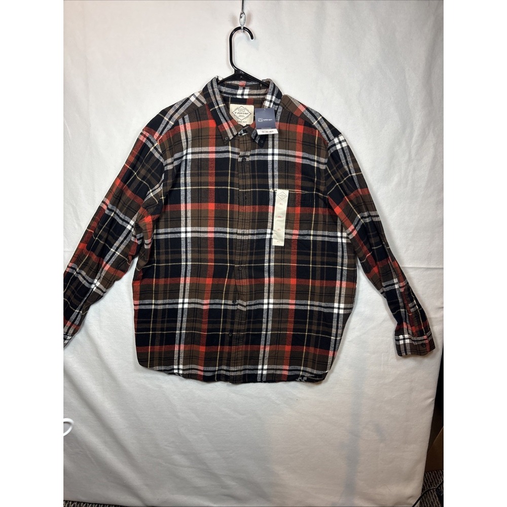 St John's Bay Shirt Men's‎ X-Large Red Black Flannel Button Up Stretch Plaid NEW
